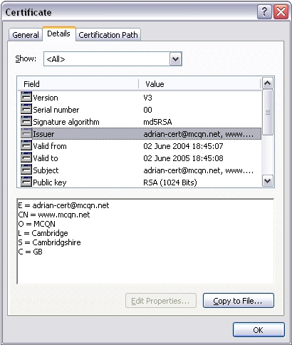 Certificate Details
		Dialog Box