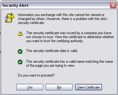 Security Alert Dialog Box